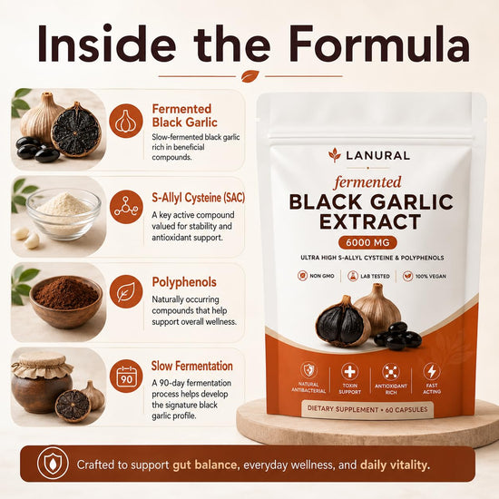 lanural fermented Black Garlic Extract, Odorless Garlic Capsules, Daily Wellness Routine, 60 Capsules(1PC)