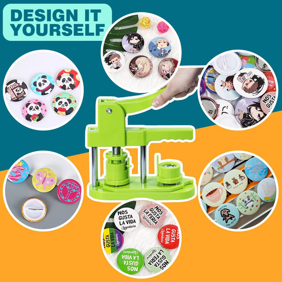 Happizza button maker — installation-free DIY pin badge press machine with supplies