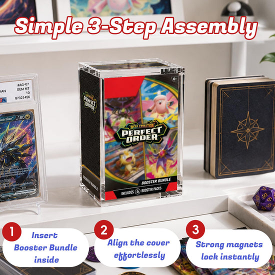 Booster Bundle Acrylic Case – Upgraded Taller Version for Perfect Order & Ascended Heroes, Magnetic Display Case, 5mm Thick Clear Acrylic Storage Box with 3mm Magnet Lid, Stackable Protector