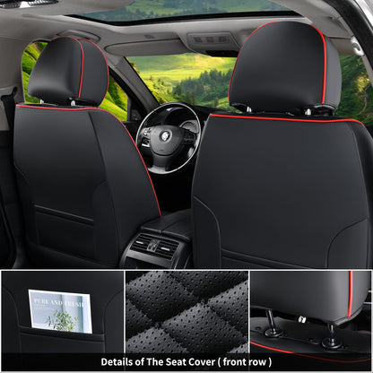 Coverado seat covers - waterproof nappa leather for 5-seat cars in black and red