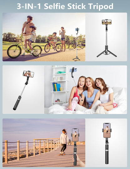 Selfie stick tripod - With light and wireless remote