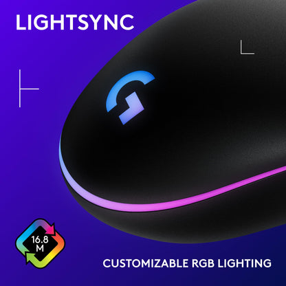 Logitech G203 wired gaming mouse — 8000 DPI with RGB lighting effects and 6 buttons