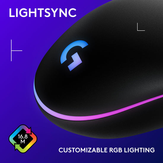 Logitech G203 wired gaming mouse — 8000 DPI with RGB lighting effects and 6 buttons