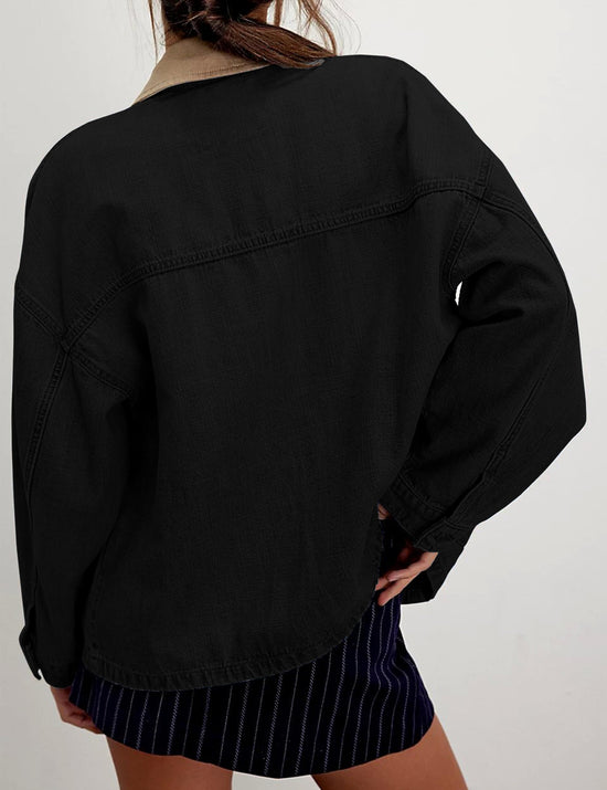 Coat — Oversized denim jacket with contrast trim and pockets