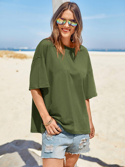 Tankaneo oversized casual t-shirt with side slit