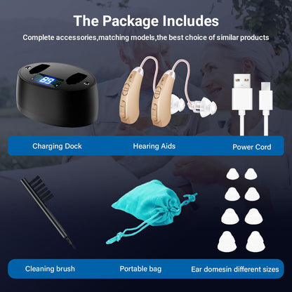 Hearing amplifier — Wireless and rechargeable with noise reduction and charging case