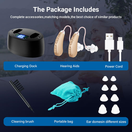 Hearing amplifier — Wireless and rechargeable with noise reduction and charging case