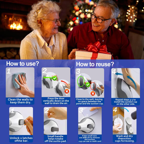 Grab Bars for Shower Seniors Elderly Heavy Duty Safety Grip No Drill (Gray)