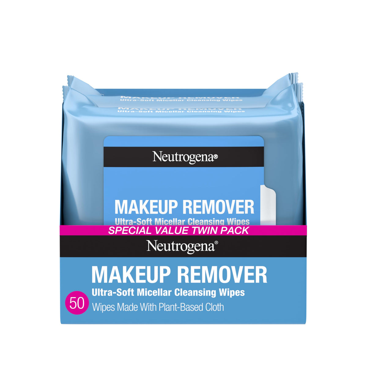 Neutrogena skin cleaning wipes — gentle micellar formula in plant-based cloth, 2 pack of 25 ct.