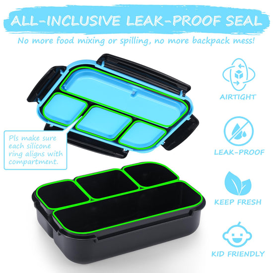 QQKO Bento Lunch Box — 4 compartments with utensils and sauce container