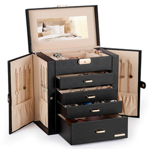 Homde jewelry storage - synthetic leather mirrored watch organizer and case