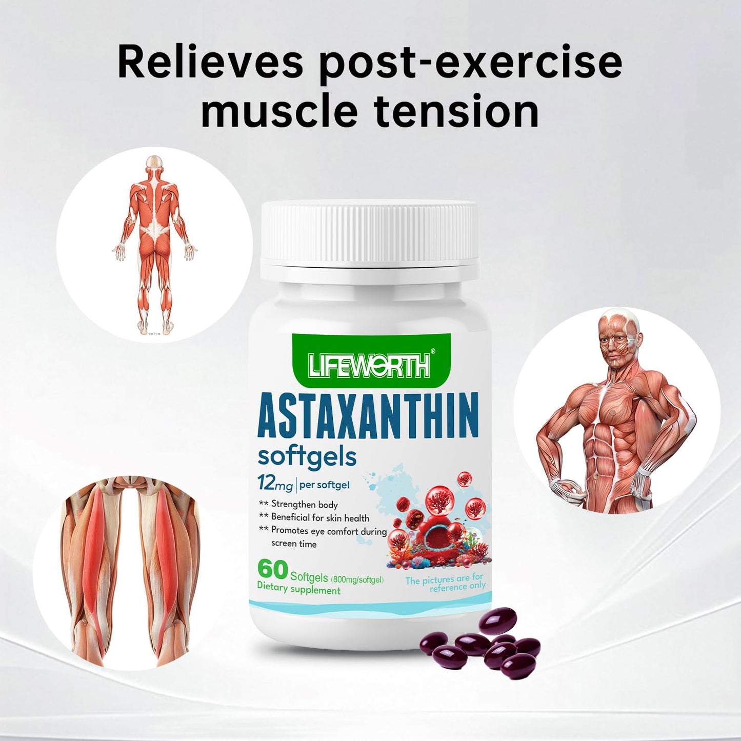 LIFEWORTH Astaxanthin Supplements, Anti-Aging, Antienvejecimiento, Reduce Wrinkles, Arrugas, Glowing Skin & Skin Health, Natural Antioxidant