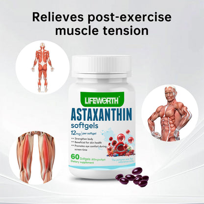 LIFEWORTH Astaxanthin Supplements, Anti-Aging, Antienvejecimiento, Reduce Wrinkles, Arrugas, Glowing Skin & Skin Health, Natural Antioxidant