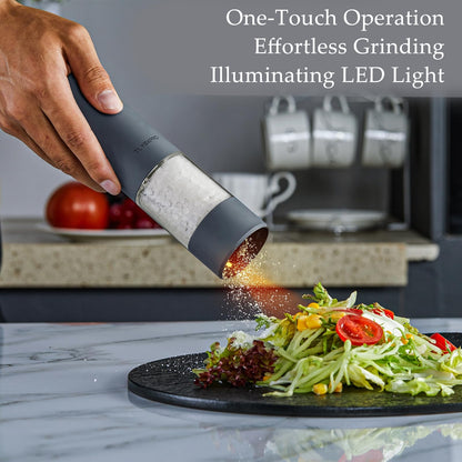 Electric salt and pepper grinder set — electric operation and adjustable coarseness