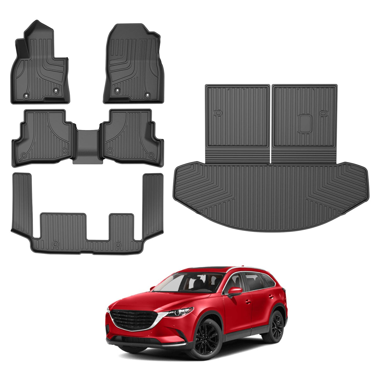 AOMSAZTO floor mats for Mazda CX9 7 seats 2016-2023, custom fit all weather liners, black