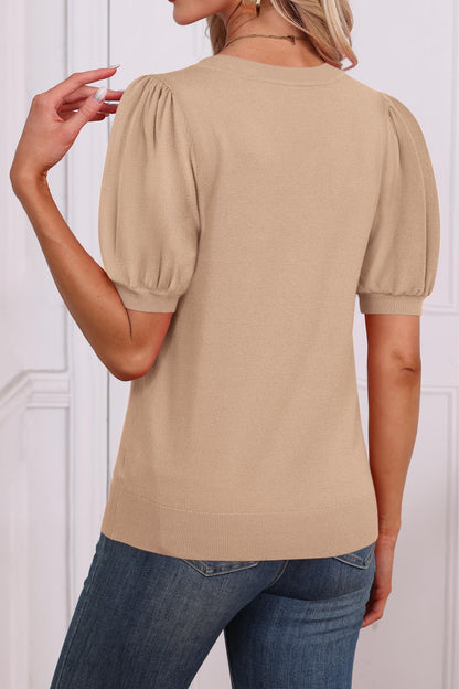ATHMILE short sleeve sweater with puff sleeves for women
