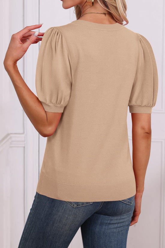 ATHMILE short sleeve sweater with puff sleeves for women