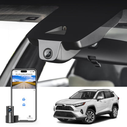 Portable electronic device mount — Mangoal front 4K and rear 1080p dash cam for Toyota RAV4 2022-2025 Model B with GPS and 128GB card