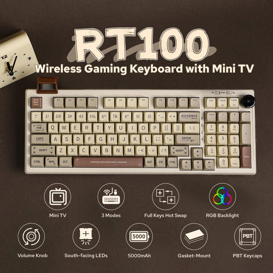 EPOMAKER RT100 mechanical keyboard — Retro gaming design with display screen and knob