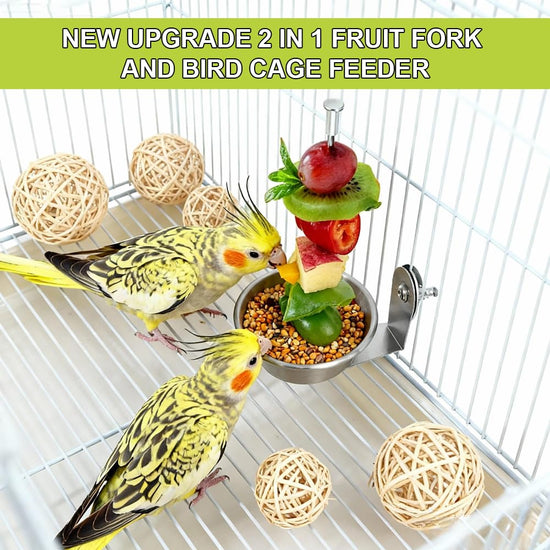 Set of 1 Bird Cage Feeder for Vegetable & Fruit, Parrot Fruit Holder with Dish Bowl Design to Keep Clean, No Mess Bird Food Veggies Skewer for Parakeets, Cockatiels, Lovebirds, Budgies, Conures