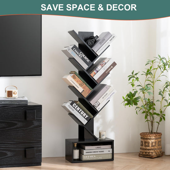 Yoobure shelf - Retro floor standing bookcase with 6 shelves in rustic brown