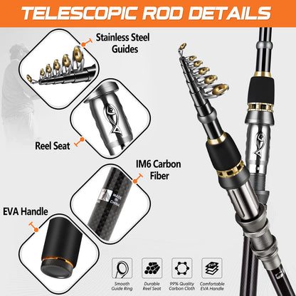 PLUSINNO fishing rod and reel combo - telescopic and collapsible design for travel