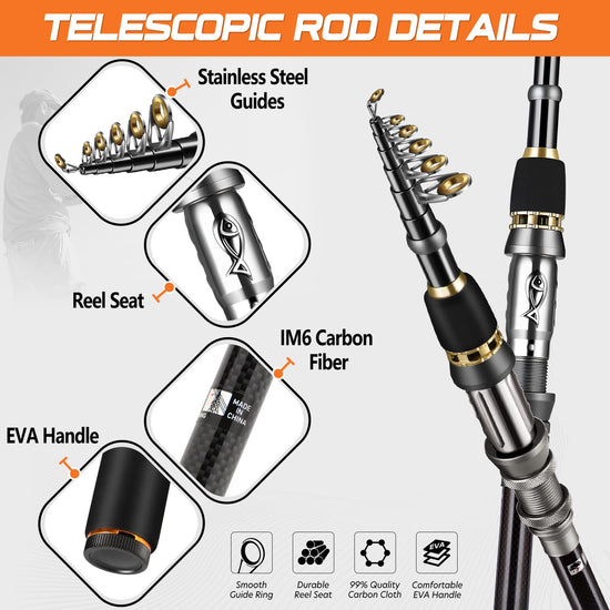 PLUSINNO fishing rod and reel combo - telescopic and collapsible design for travel