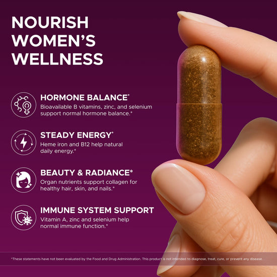 Primal Beef Organ Supplement for Women, Grass-Fed Ancestral Superfood Supplement with Uterus & Liver for Hormone Balance & Queen Energy - 60 Capsules