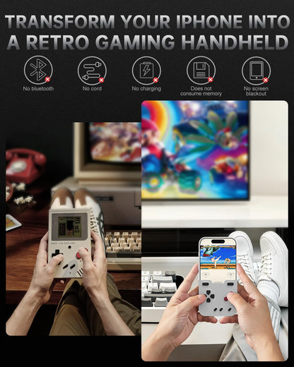 GameBaby for iPhone 17 Pro Case, Handheld Retro Gaming Console Style Phone Case with Physical Buttons for Gameboy Color Advance, Smartphone Cover Controller Supports Delta Emulator GB GBC GBA NES