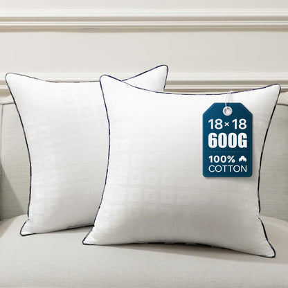 Phantoscope 18x18 Pillow Inserts - Throw Pillow Inserts with 100% Cotton Jacquard Cover - 18 Inch Bed and Couch Pillows Square Form Throw Pillows, Pack of 2