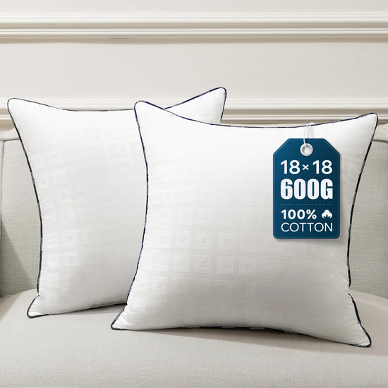 Phantoscope 18x18 Pillow Inserts - Throw Pillow Inserts with 100% Cotton Jacquard Cover - 18 Inch Bed and Couch Pillows Square Form Throw Pillows, Pack of 2