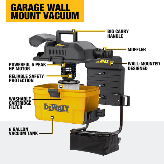 Dewalt vacuum cleaner — Portable 6 gallon wall-mounted wet dry model DXV06G