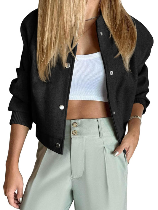 Tankaneo womens cropped bomber jacket - wool blend varsity style coat