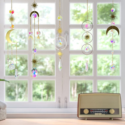 Hanging ornament — Crystal prism sun catcher with chain pendant for window