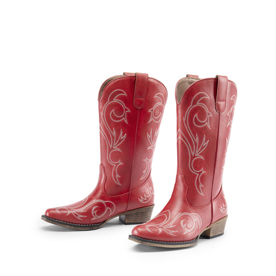 DREAM PAIRS cowboy boots — Mid calf with square toe and chunky heel