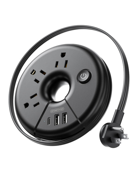 Travel power strip - compact design for international use.