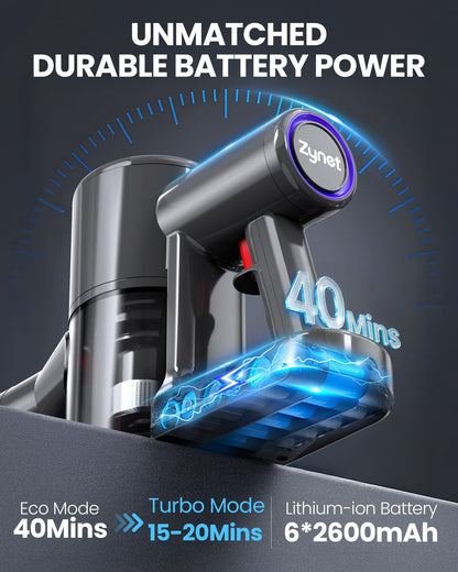 Zynet S8 cordless vacuum cleaner — lightweight design with LED display and headlights
