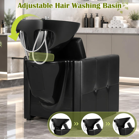 Shampoo Bowl Chair Set for Salon, Black Backwash Station with Drawer