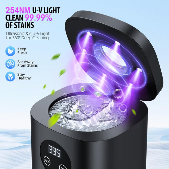 COBEEK Ultrasonic Retainer Cleaner Machine, 52kHz Ultrasonic Dental Cleaner for Mouth Guard, Night Guard, Braces, Toothbrush Heads, Jewelry, Retainer Cleaner with 250ML Capacity & Cleaning Brush, Black