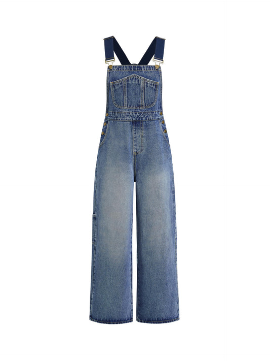 CIDER overalls with leopard pocket and buckle detail