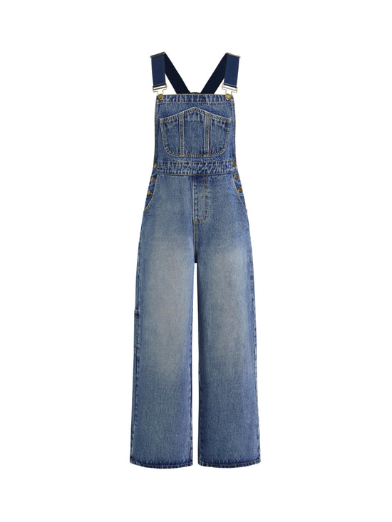 CIDER overalls with leopard pocket and buckle detail