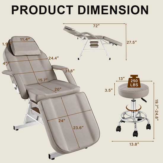 Hicomony Gray Tattoo Chair with Salon Stool, Esthetician Bed Tattoo Table with Storage Basket, Multi-Purpose Facial Lash Spa Chair,Tattoo Artist Massage Table Beauty Salon Spa Equipment