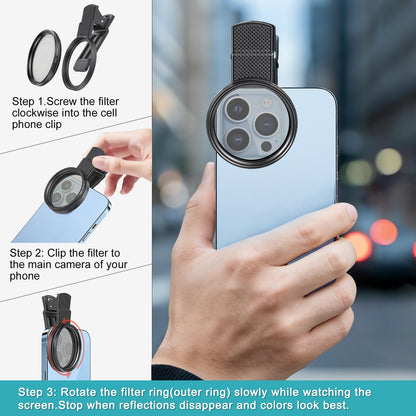 52mm CPL Clip-On Polarizing Filter for Smartphones & DSLR Cameras
