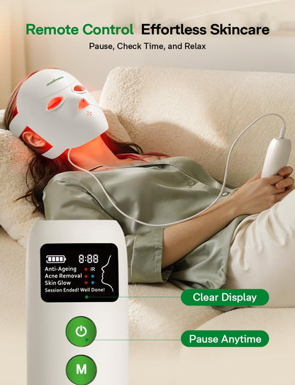 Medisana Red Light Therapy for Face, 3D Facial Fit LED Mask with 415nm Blue 630nm Red 830nm Infrared, 336 Beads, 3 Modes - Cordless & Rechargeable LED Face Mask for Home, Skincare Gifts for Women Mom