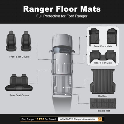 AOMSAZTO vehicle mat — all weather protection for Ford Ranger 2024-2026 SuperCrew Cab