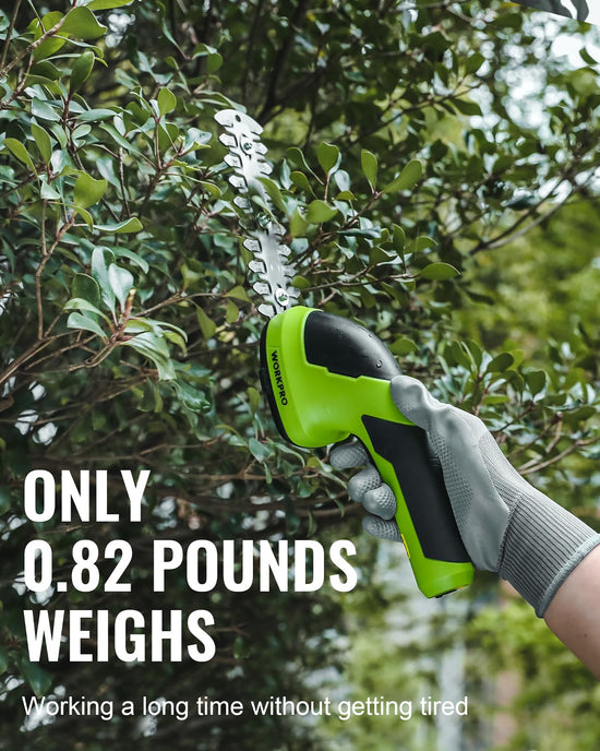 WORKPRO reciprocating hedge trimmer — Cordless design with rechargeable battery included