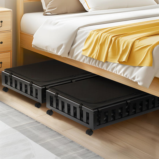 Gashell under bed storage boxes with wheels - bamboo design, 2 pack, 39”x20”x7.8”