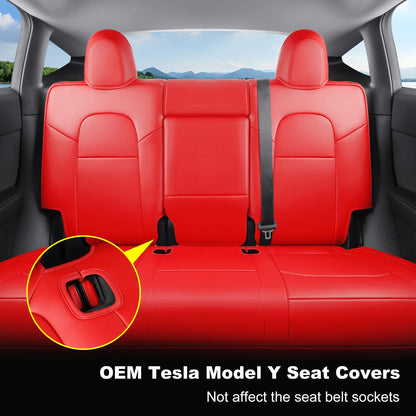 Wekar Tesla Model Y seat covers — Nappa leather, airbag compatible, bright red
