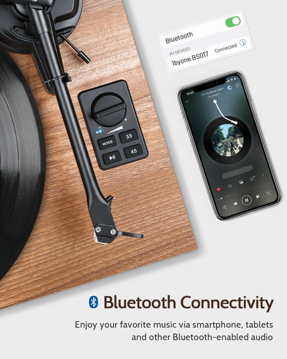 1 BY ONE Bluetooth turntable with wireless playback and auto off features