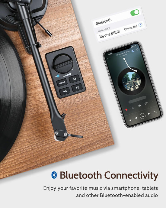 1 BY ONE Bluetooth turntable with wireless playback and auto off features